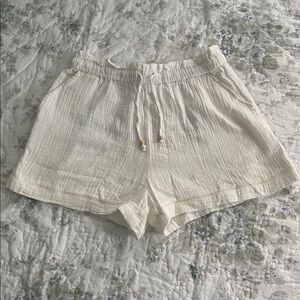 Mango White Elastic Waist Shorts